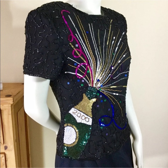 Adrianna Papell Size S Sequined New Year 100% Silk - Picture 1 of 8